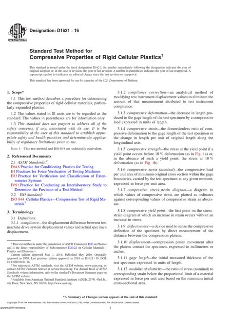 Standard Test Method for Compressive Properties of Rigid 